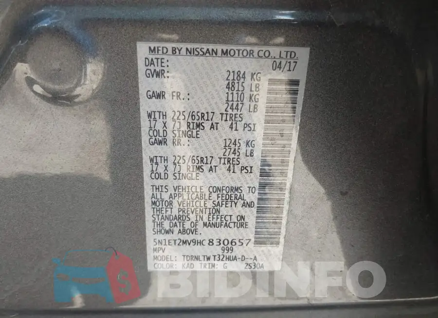5N1ET2MV9HC830657 Photo# 9