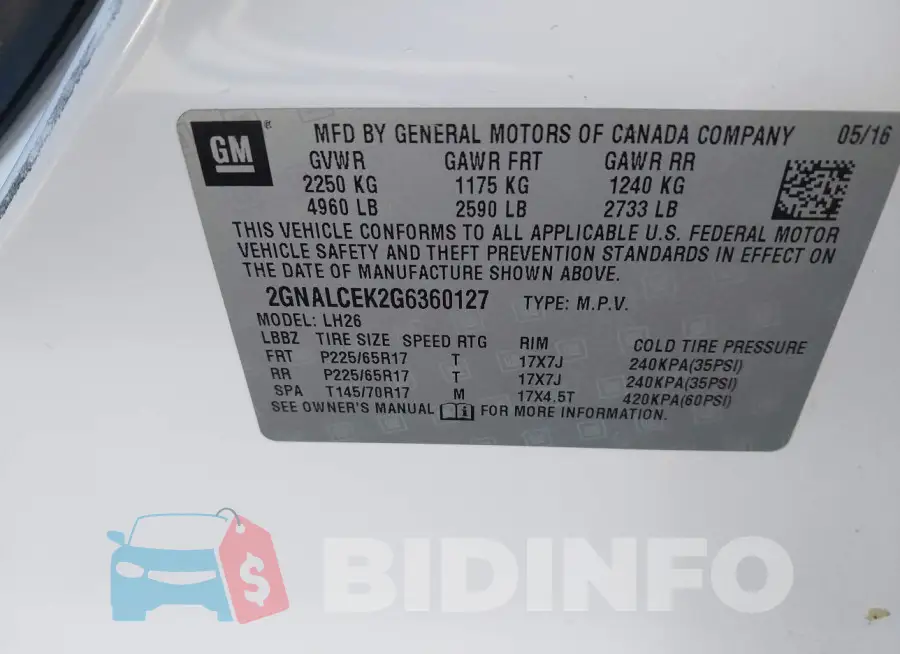 2GNALCEK2G6360127 Photo# 9