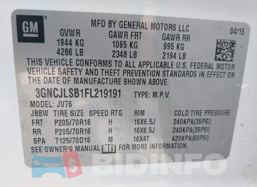 3GNCJLSB1FL219191 Photo# 9
