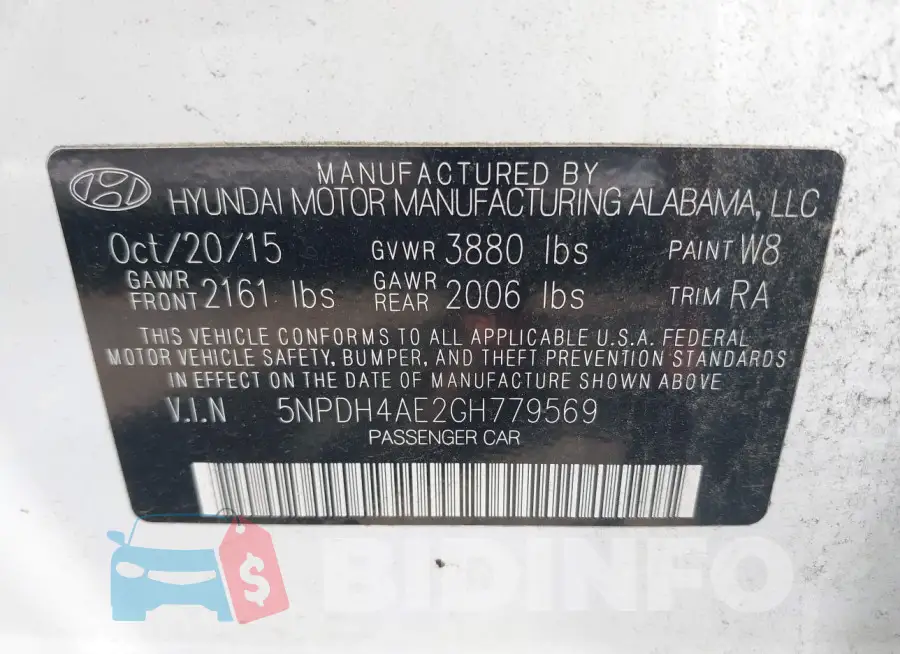 5NPDH4AE2GH779569 Photo# 9
