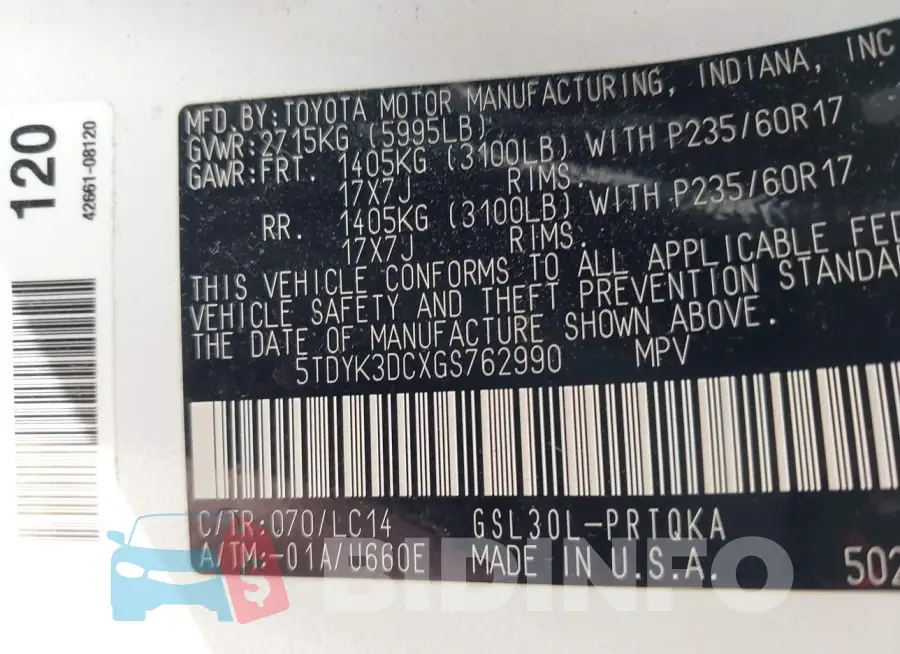 5TDYK3DCXGS762990 Photo# 9