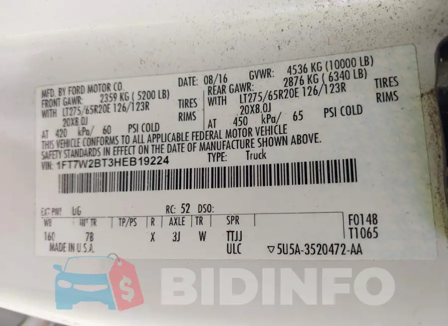 1FT7W2BT3HEB19224 Photo# 9
