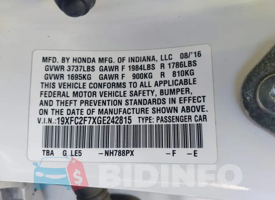 19XFC2F7XGE242815 Photo# 9
