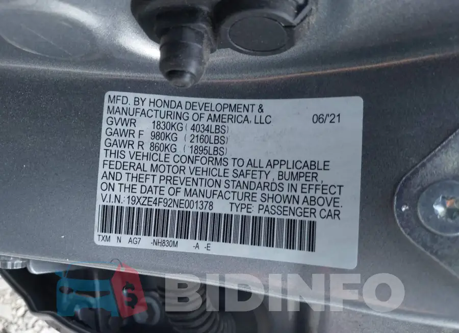 19XZE4F92NE001378 Photo# 9