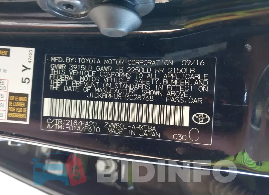 JTDKBRFU8H3028768 Photo# 9