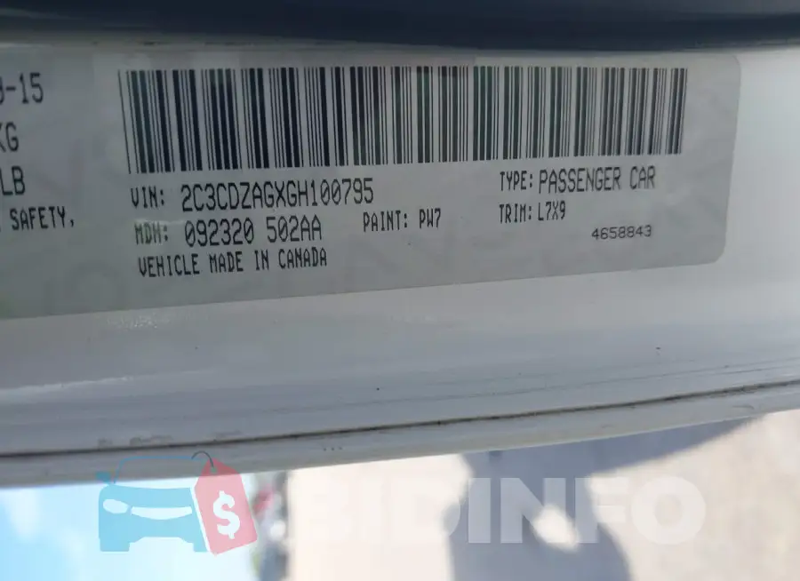 2C3CDZAGXGH100795 Photo# 9