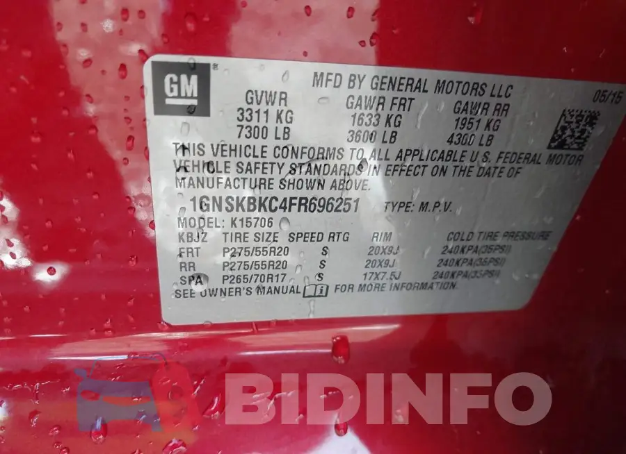1GNSKBKC4FR696251 Photo# 9