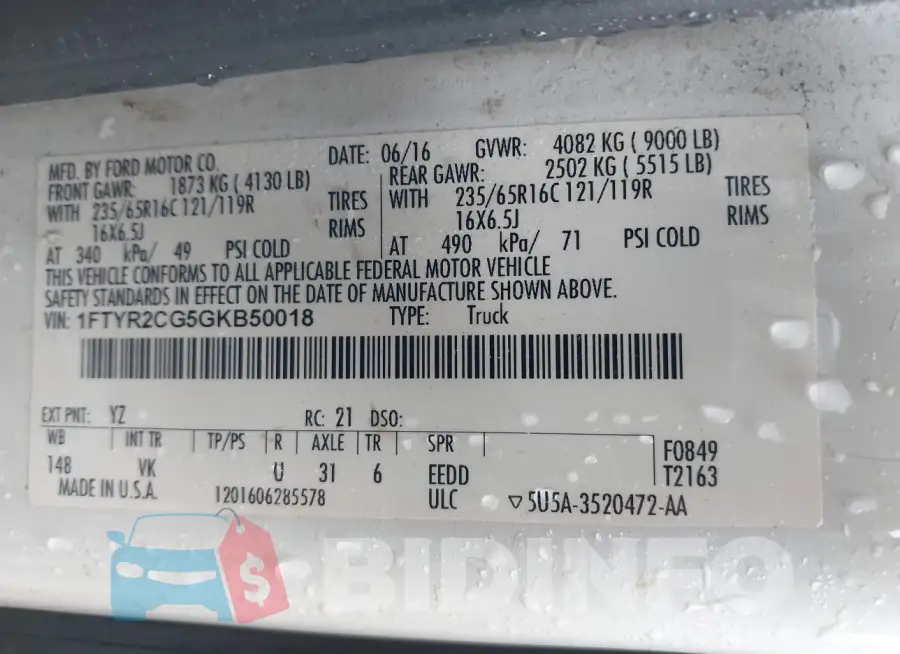 1FTYR2CG5GKB50018 Photo# 9