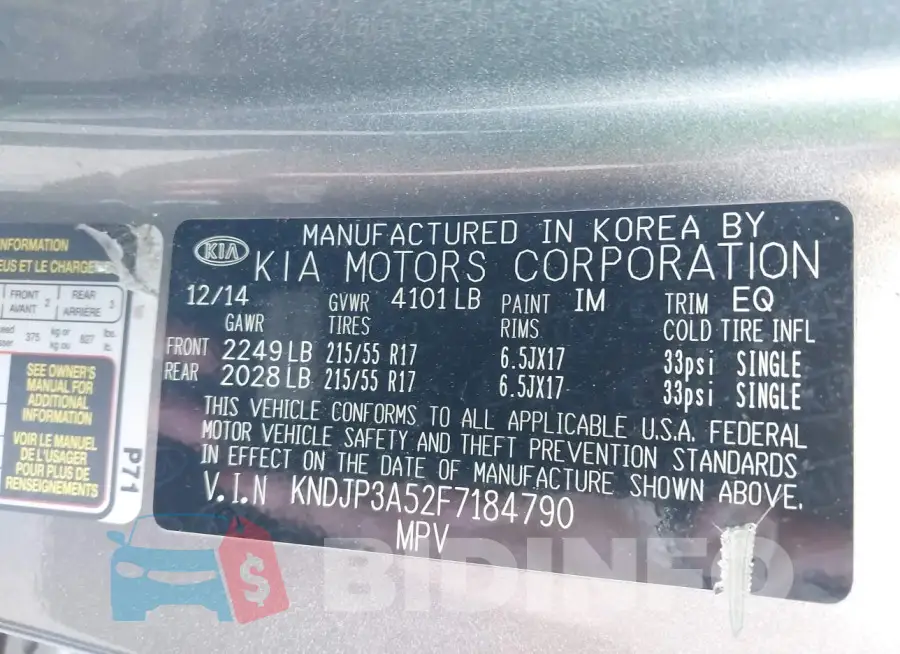 KNDJP3A52F7184790 Photo# 9