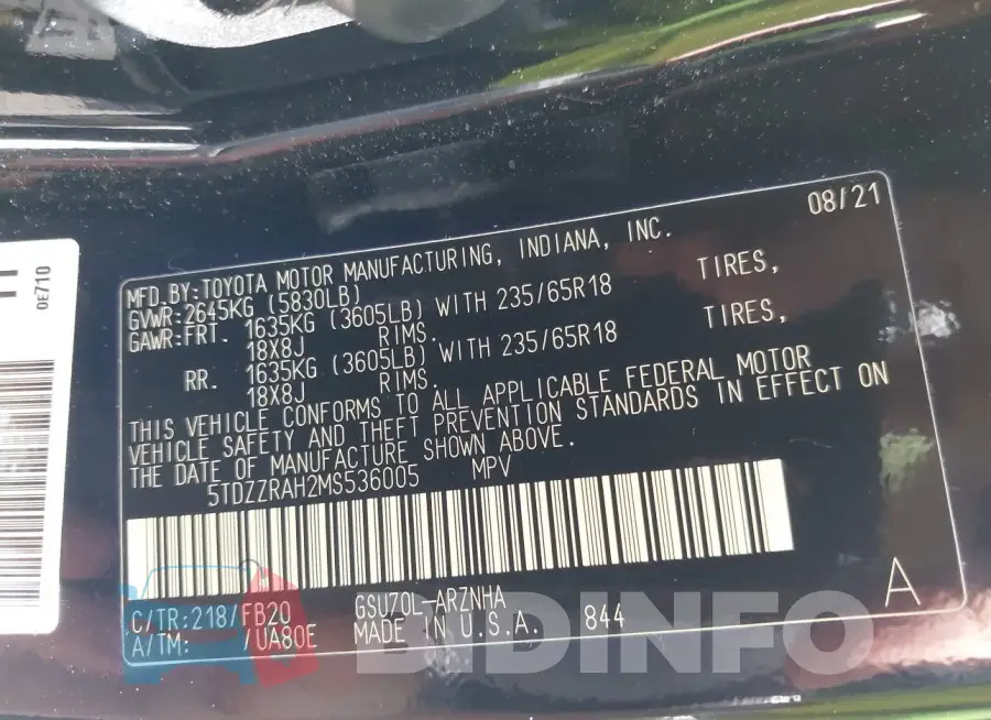 5TDZZRAH2MS536005 Photo# 9
