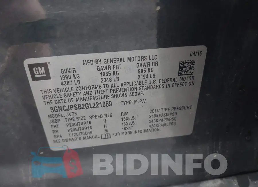 3GNCJPSB2GL221069 Photo# 9