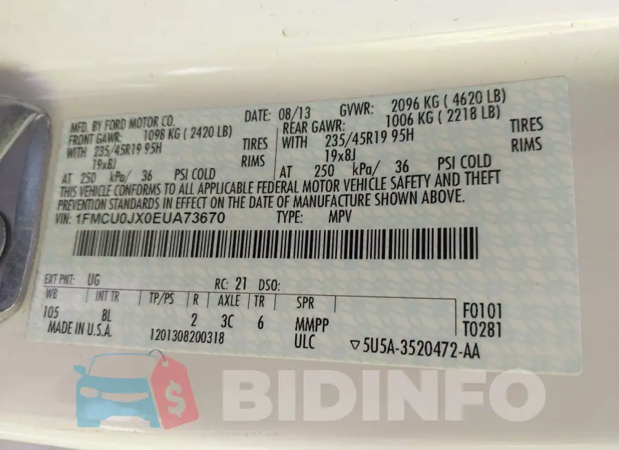 1FMCU0JX0EUA73670 Photo# 9