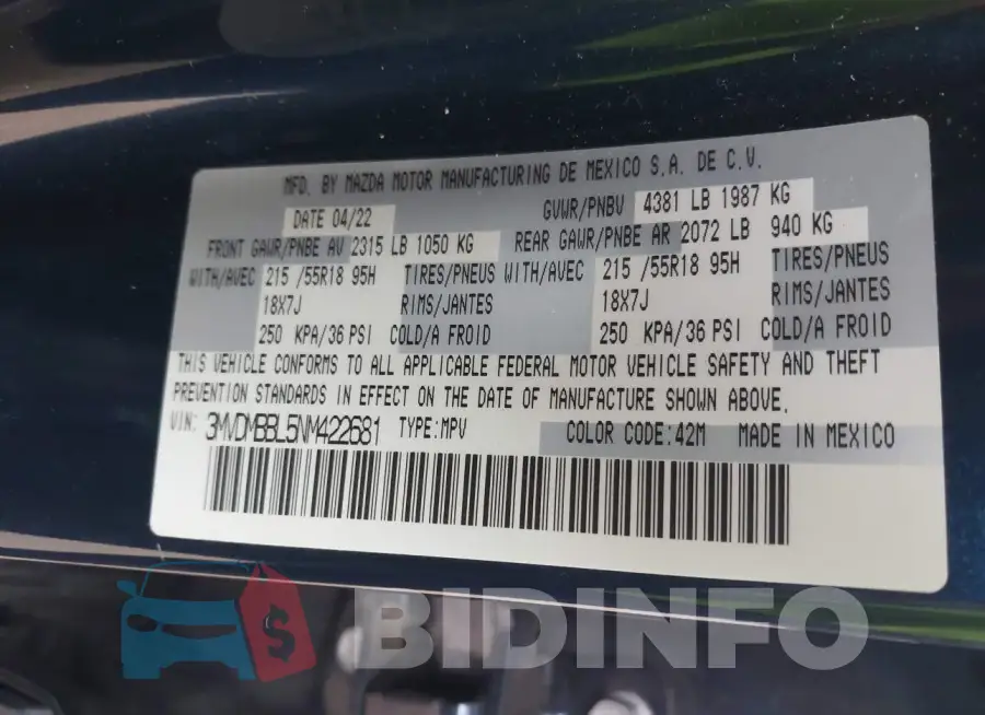 3MVDMBBL5NM422681 Photo# 9