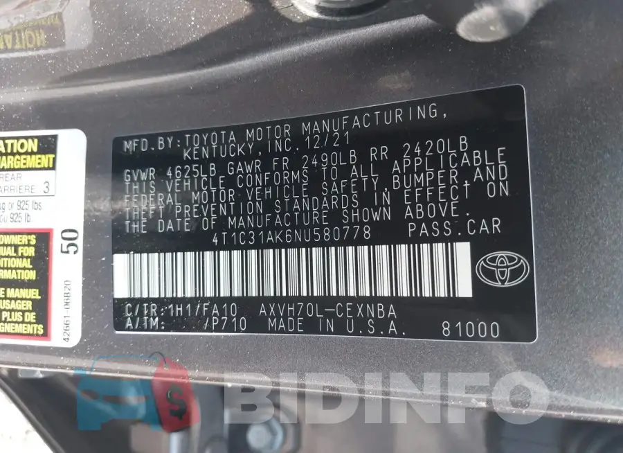 4T1C31AK6NU580778 Photo# 9