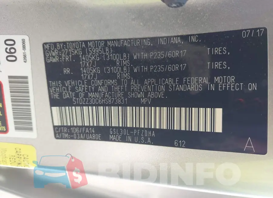 5TDZZ3DC6HS873831 Photo# 9