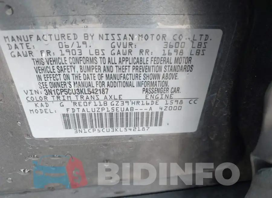 3N1CP5CU3KL542187 Photo# 9