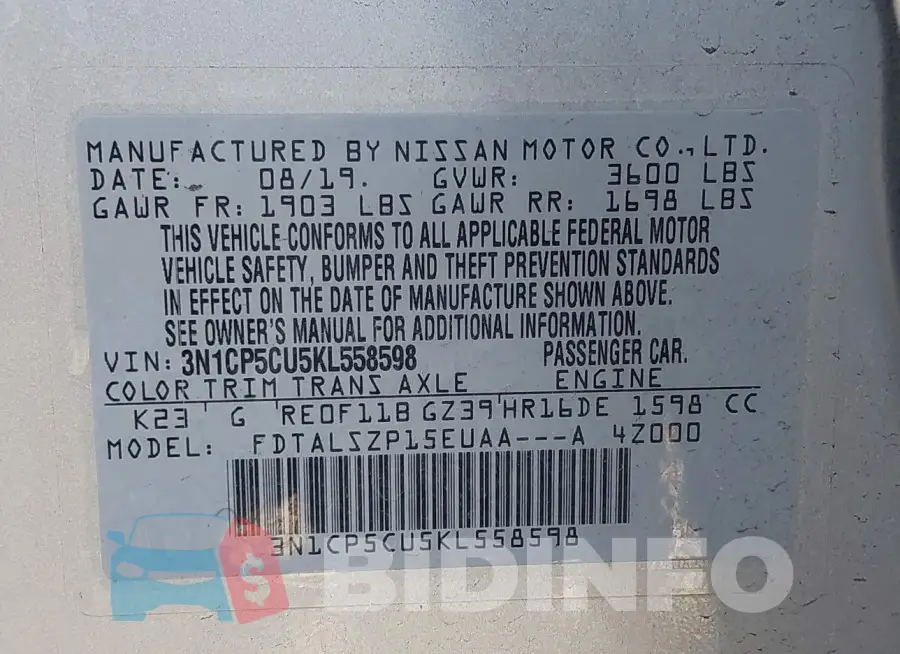 3N1CP5CU5KL558598 Photo# 9