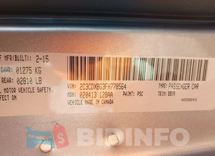 2C3CDXBG3FH778564 Photo# 9