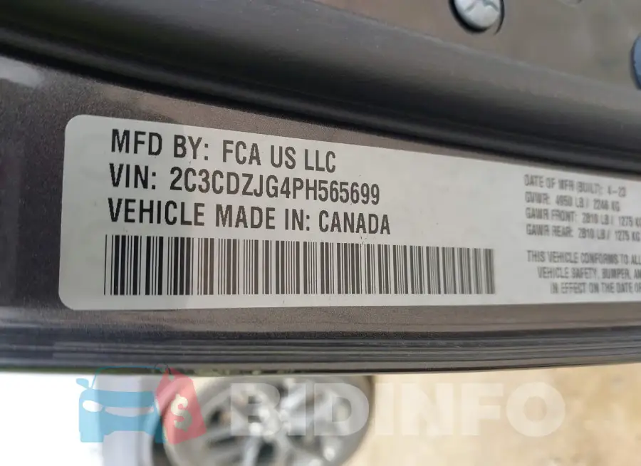 2C3CDZJG4PH565699 Photo# 9