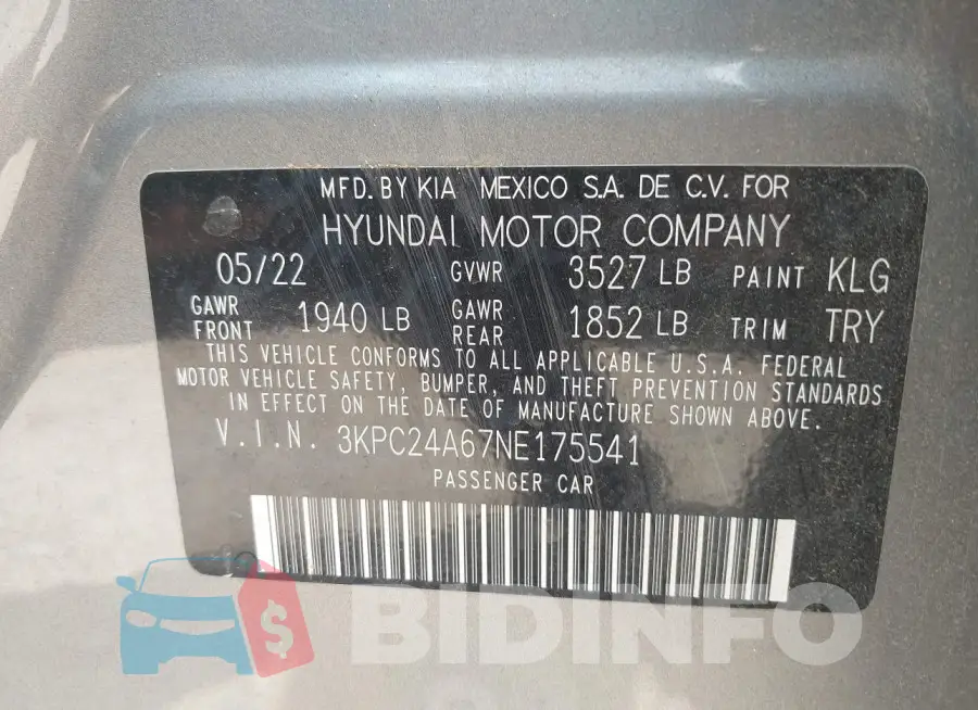 3KPC24A67NE175541 Photo# 9