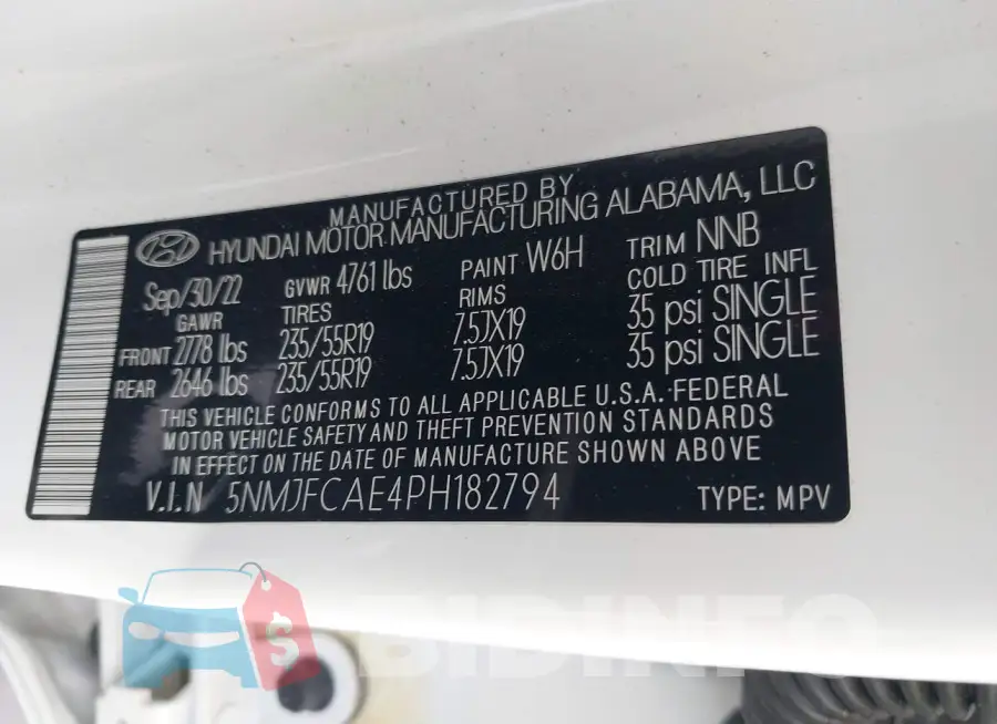 5NMJFCAE4PH182794 Photo# 9