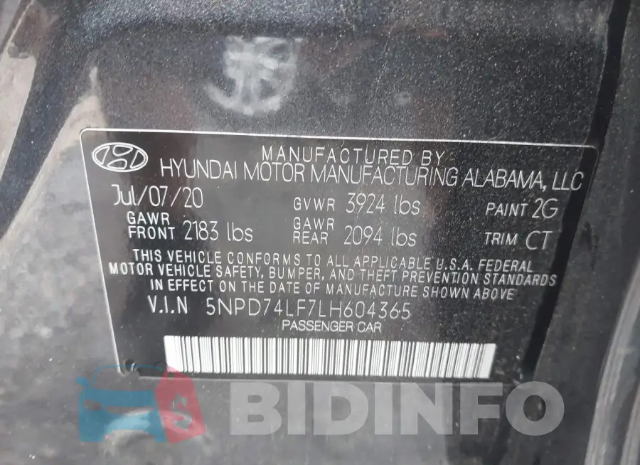 5NPD74LF7LH604365 Photo# 9