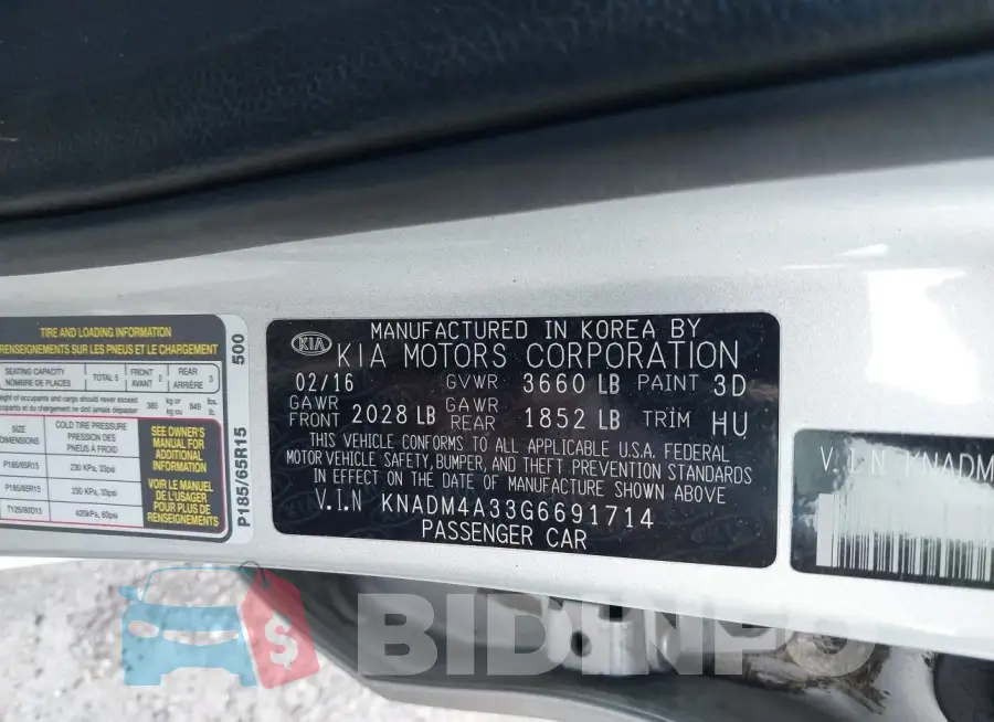 KNADM4A33G6691714 Photo# 9
