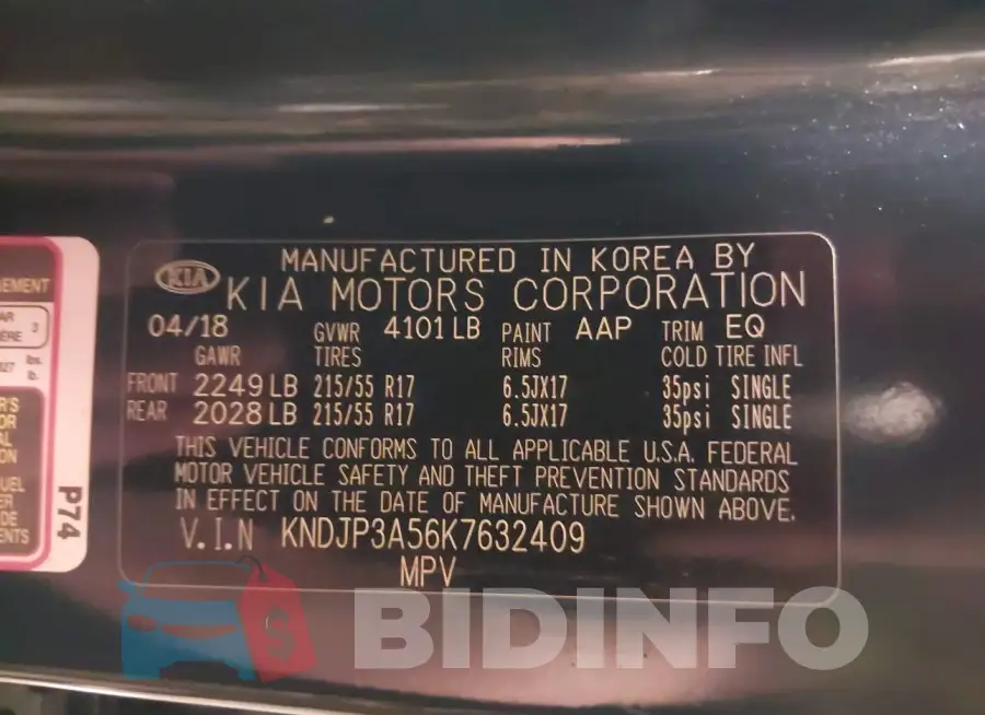 KNDJP3A56K7632409 Photo# 9