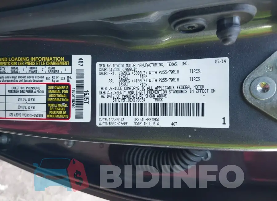 5TFEY5F18EX170634 Photo# 9