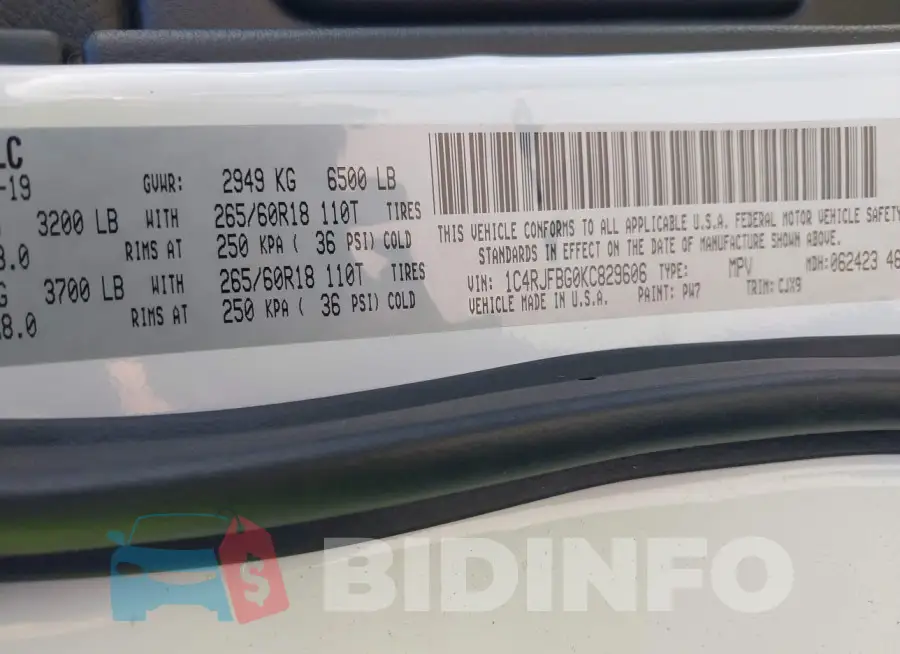 1C4RJFBG0KC829606 Photo# 9