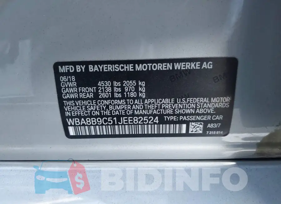 WBA8B9C51JEE82524 Photo# 9