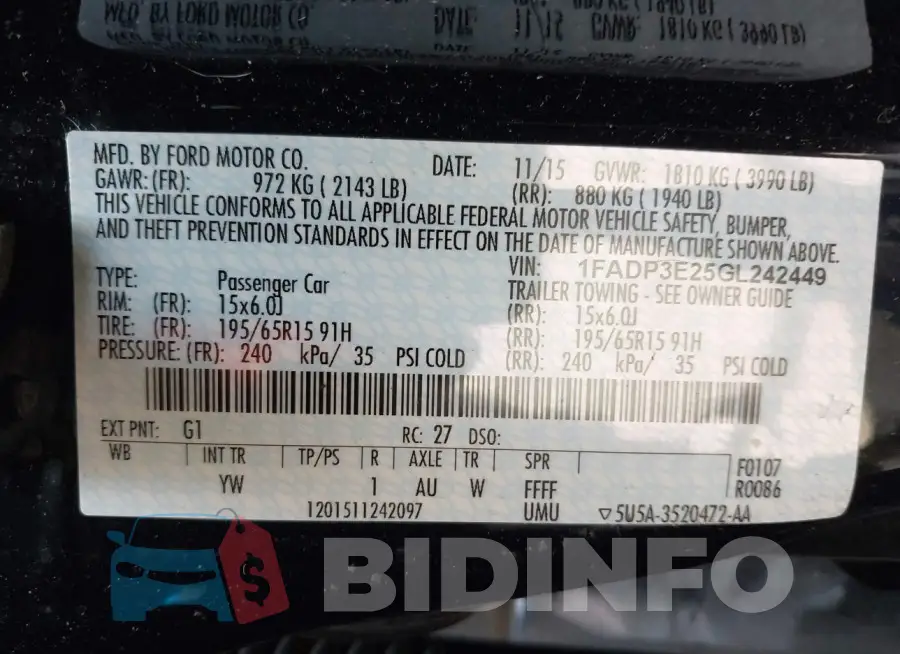 1FADP3E25GL242449 Photo# 9