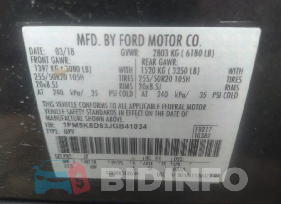 1FM5K8D83JGB41034 Photo# 9