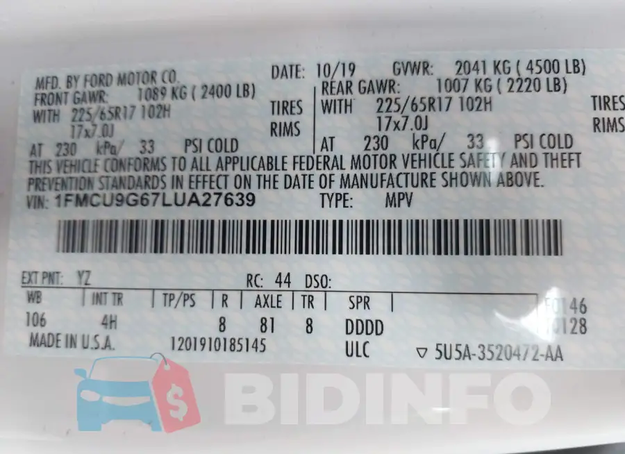 1FMCU9G67LUA27639 Photo# 9