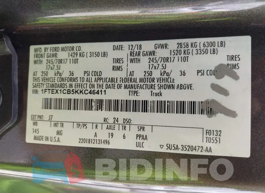 1FTEX1CB5KKC46411 Photo# 9