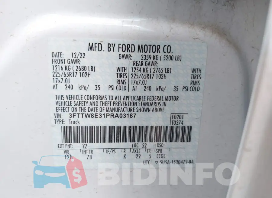 3FTTW8E31PRA03187 Photo# 9