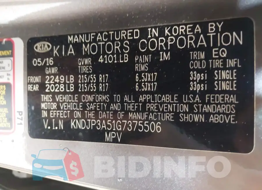 KNDJP3A51G7375506 Photo# 9