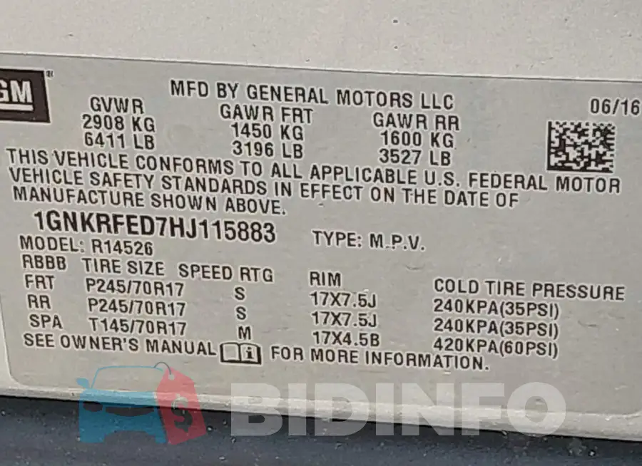 1GNKRFED7HJ115883 Photo# 9