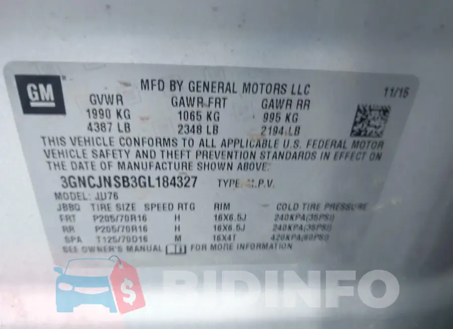 3GNCJNSB3GL184327 Photo# 9