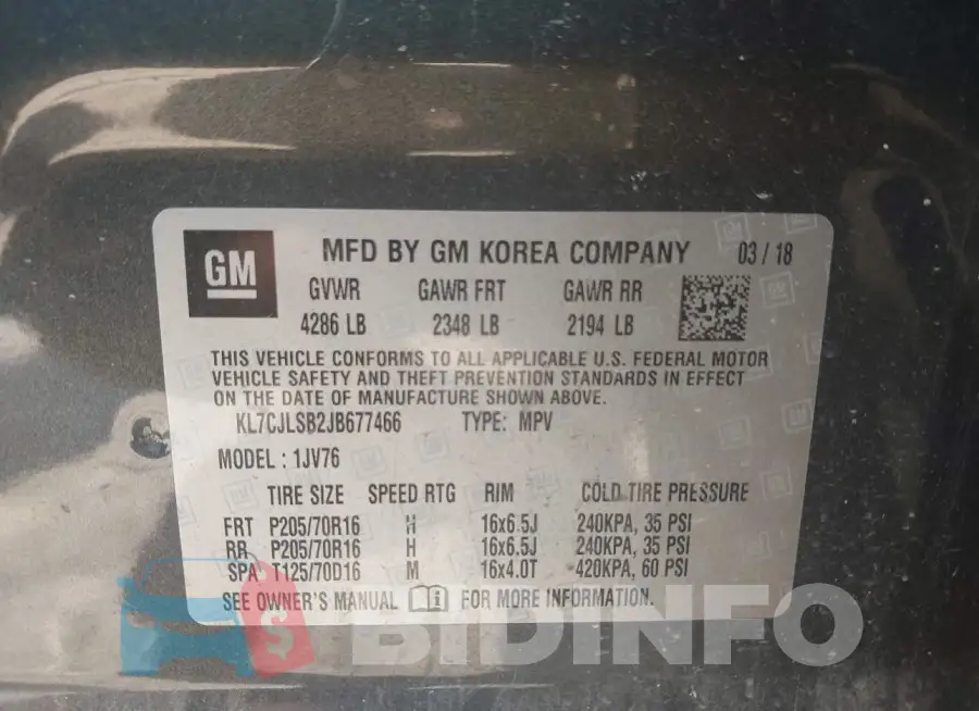 KL7CJLSB2JB677466 Photo# 9