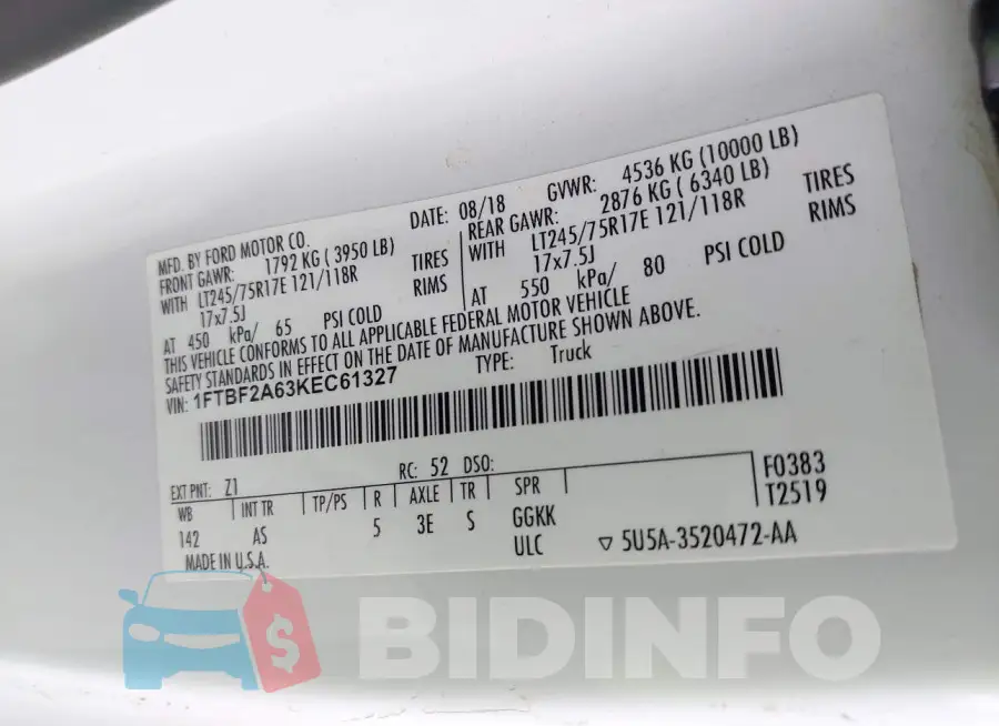 1FTBF2A63KEC61327 Photo# 9