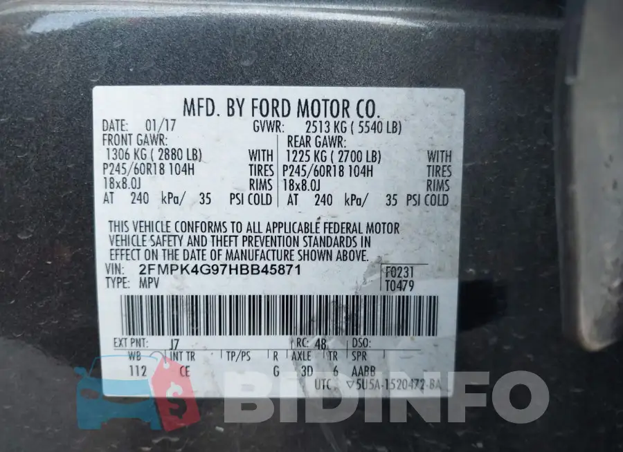 2FMPK4G97HBB45871 Photo# 9