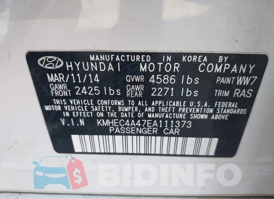 KMHEC4A47EA111373 Photo# 9