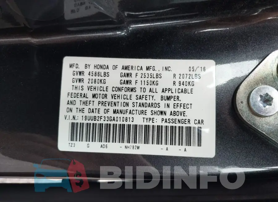 19UUB2F33GA010813 Photo# 9