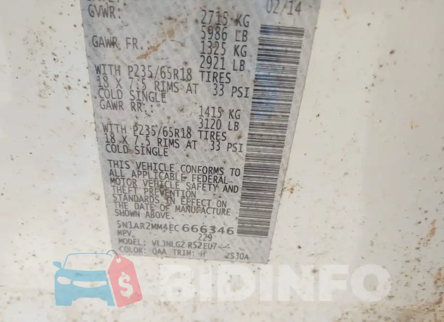 5N1AR2MM4EC666346 Photo# 9