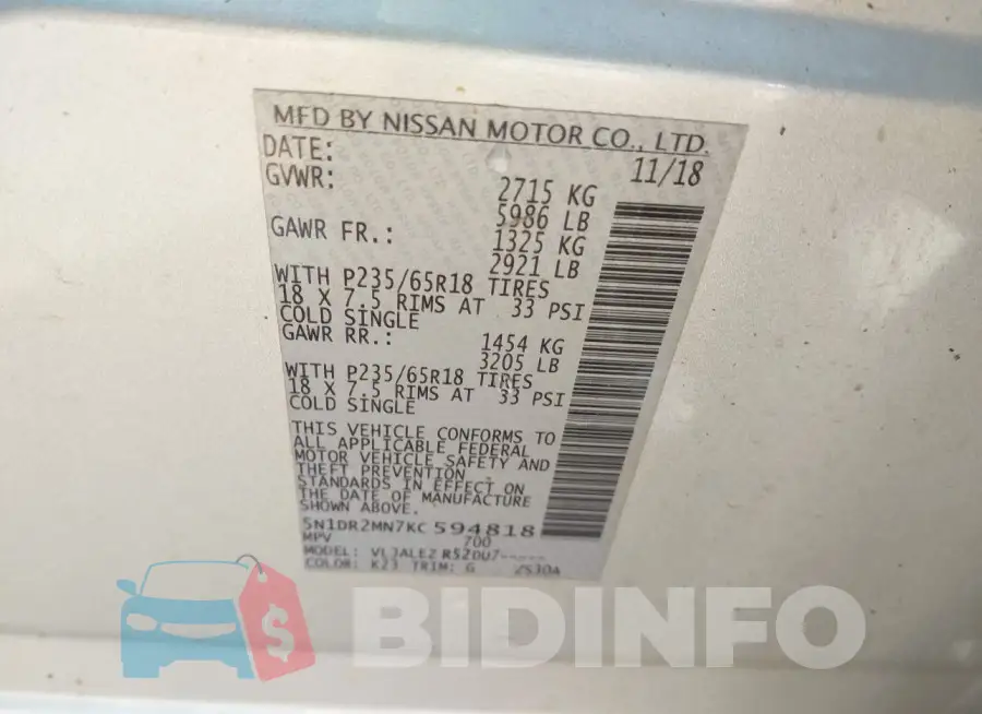 5N1DR2MN7KC594818 Photo# 9