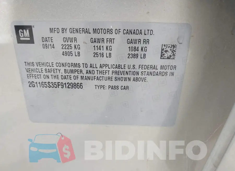 2G1165S35F9129866 Photo# 9