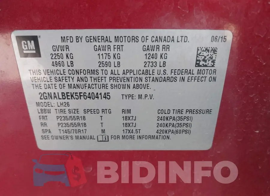 2GNALBEK5F6404145 Photo# 9