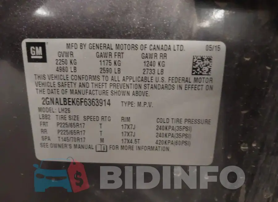 2GNALBEK6F6363914 Photo# 9