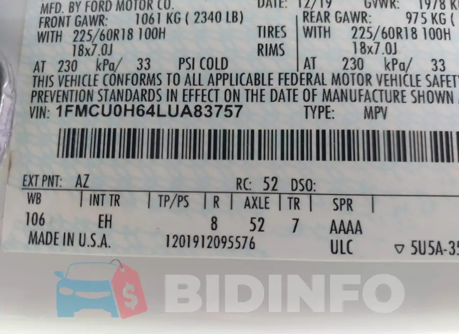 1FMCU0H64LUA83757 Photo# 9